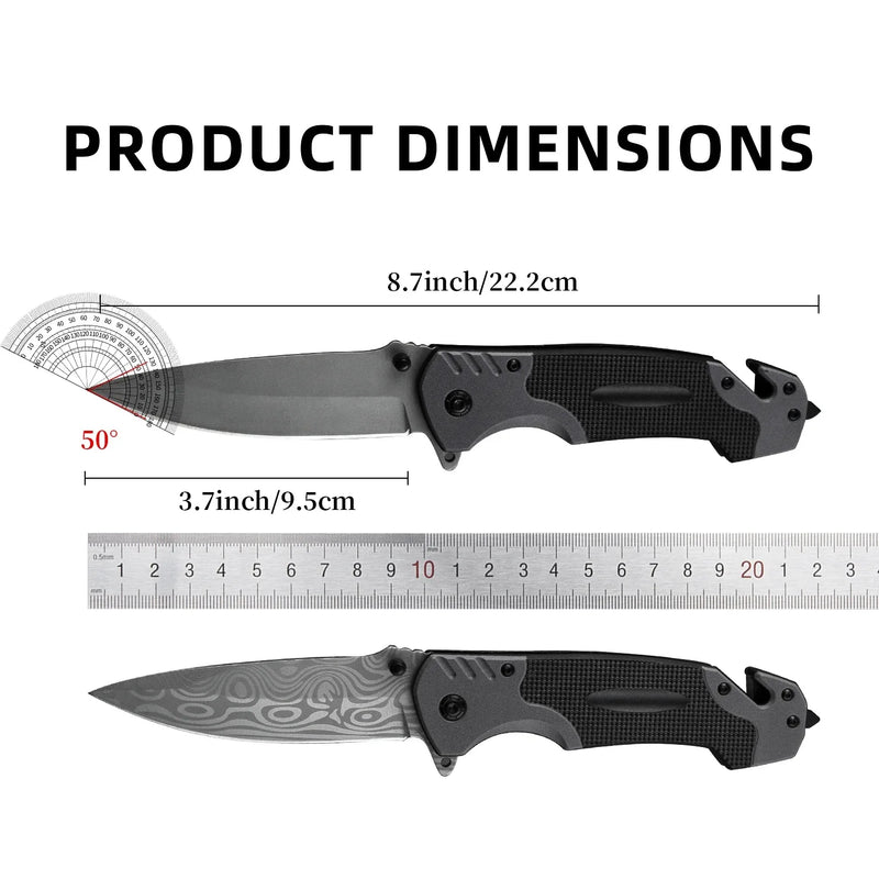 Damascus Pattern Outdoor Folding Knife Multifunctional EDC Pocket Knife Camping Survival JackKnife for Self Defense Hiking BBQ