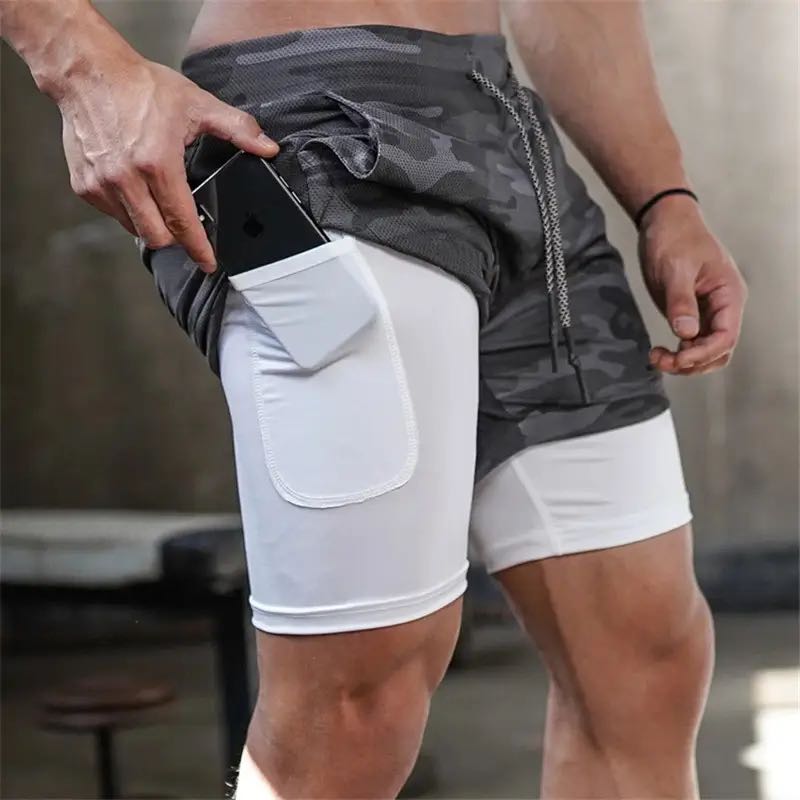 2023 Men Running Shorts 2 In 1 Double Deck Quick Dry Gym Sportswear Fitness Workout Hot Pants Male Training Shorts - Maschille