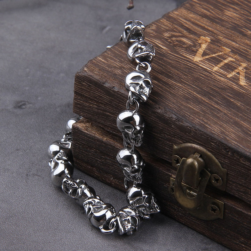 Pulseira Masculina Cranios Skull com Caixa Vikings - Maschille