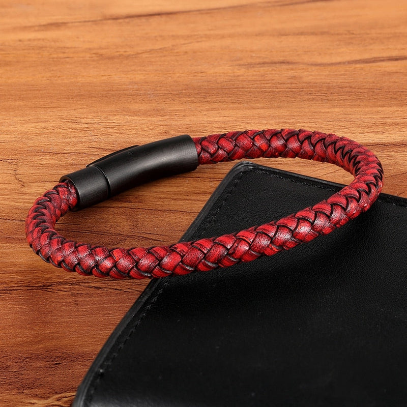 Pulseira Masculina Simple Couro Legítimo Trança - Maschille