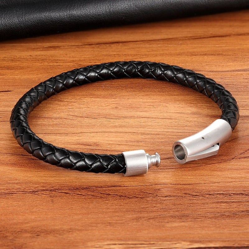 Pulseira Masculina Simple Couro Legítimo Trança - Maschille