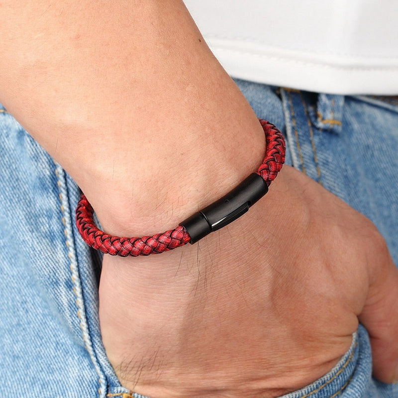 Pulseira Masculina Simple Couro Legítimo Trança - Maschille