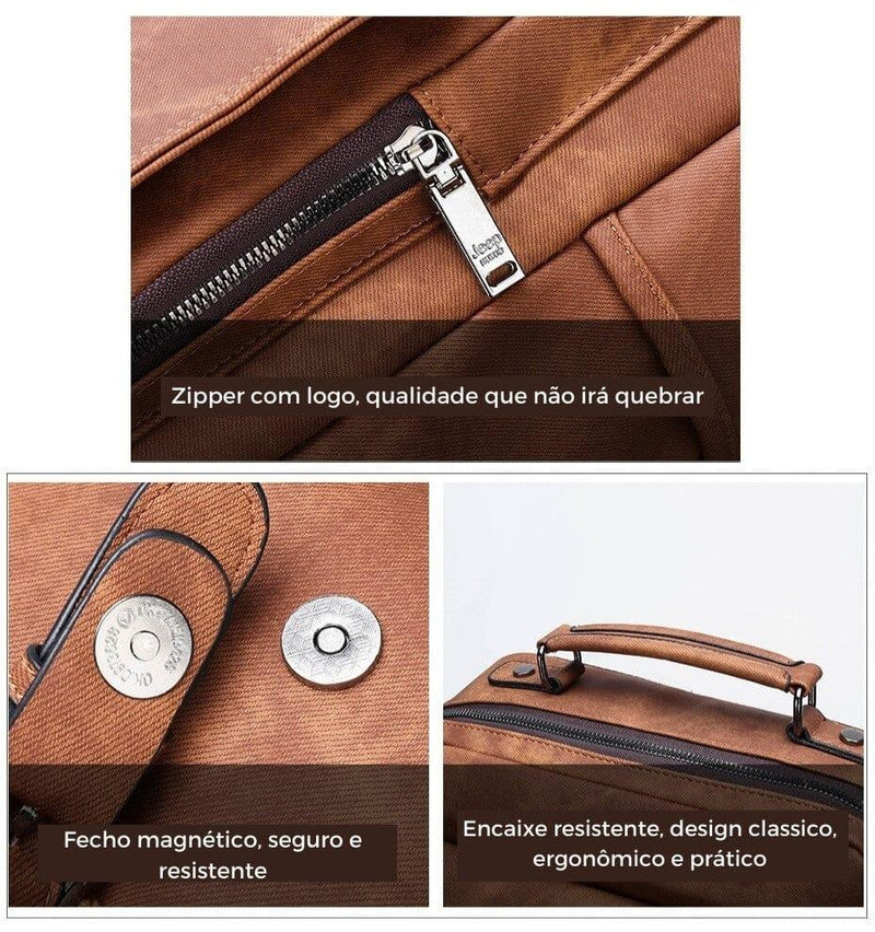 Mochila JEEP de Couro com Bolsos - Elegant - Maschille