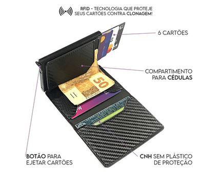 Carteira Antifurto RFID Slim em Couro e Alumínio - Maschille